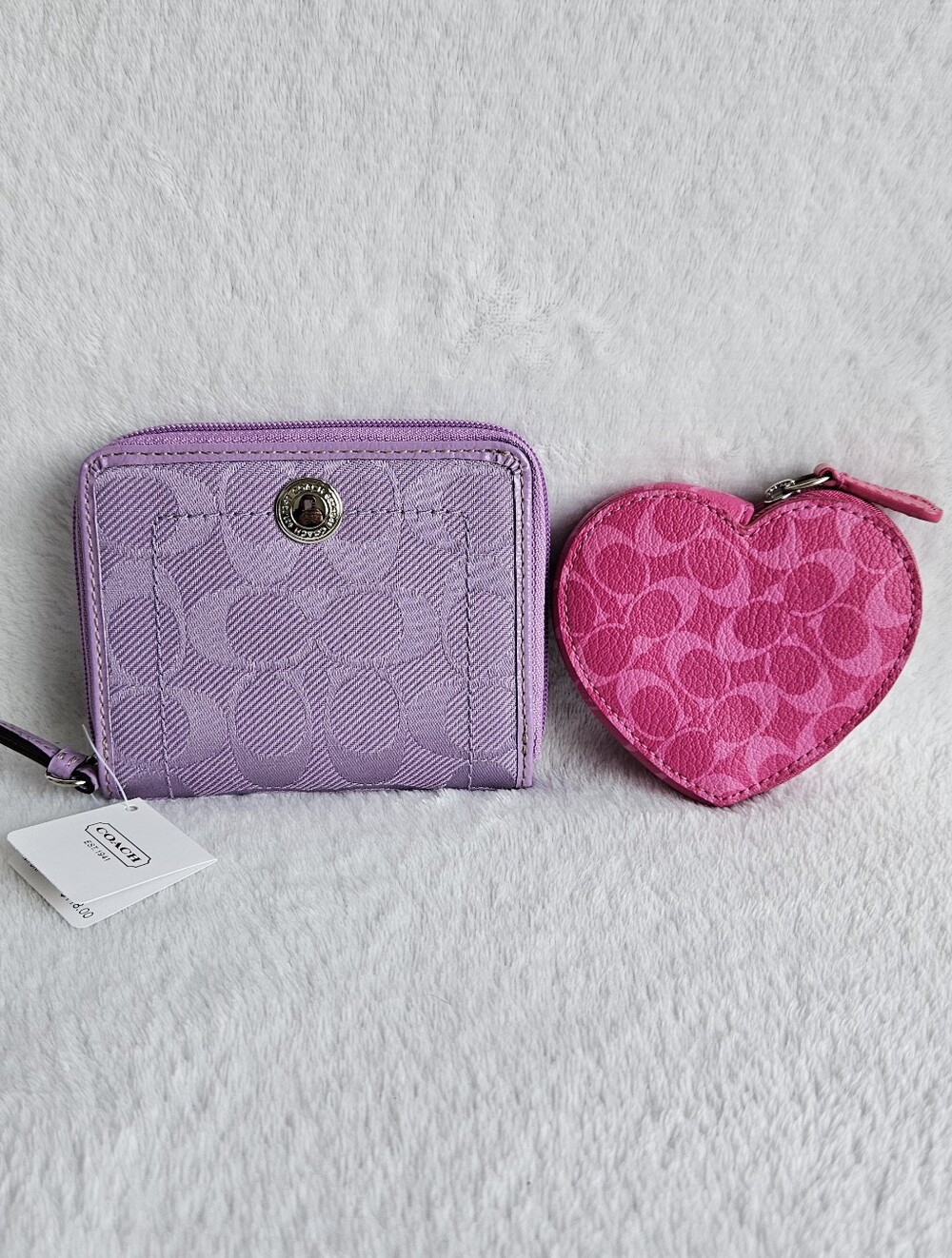 Coach Bundle Set Y2K Vintage Lilac Wallet And Heart Shaped Coin Pouch READ